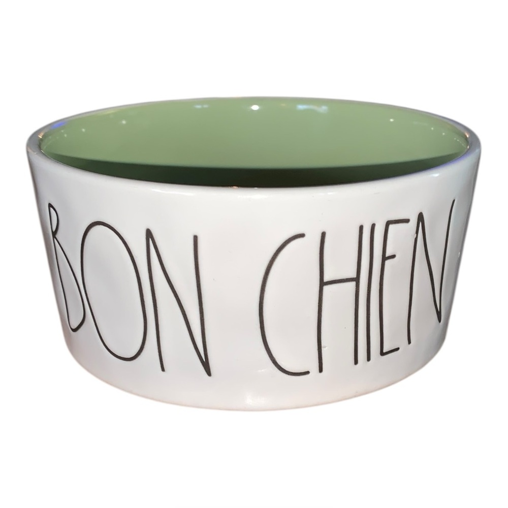 Rae Dunn Bon Chien  Pet Bowl Embossed Ceramic White Artisan Collection 6"